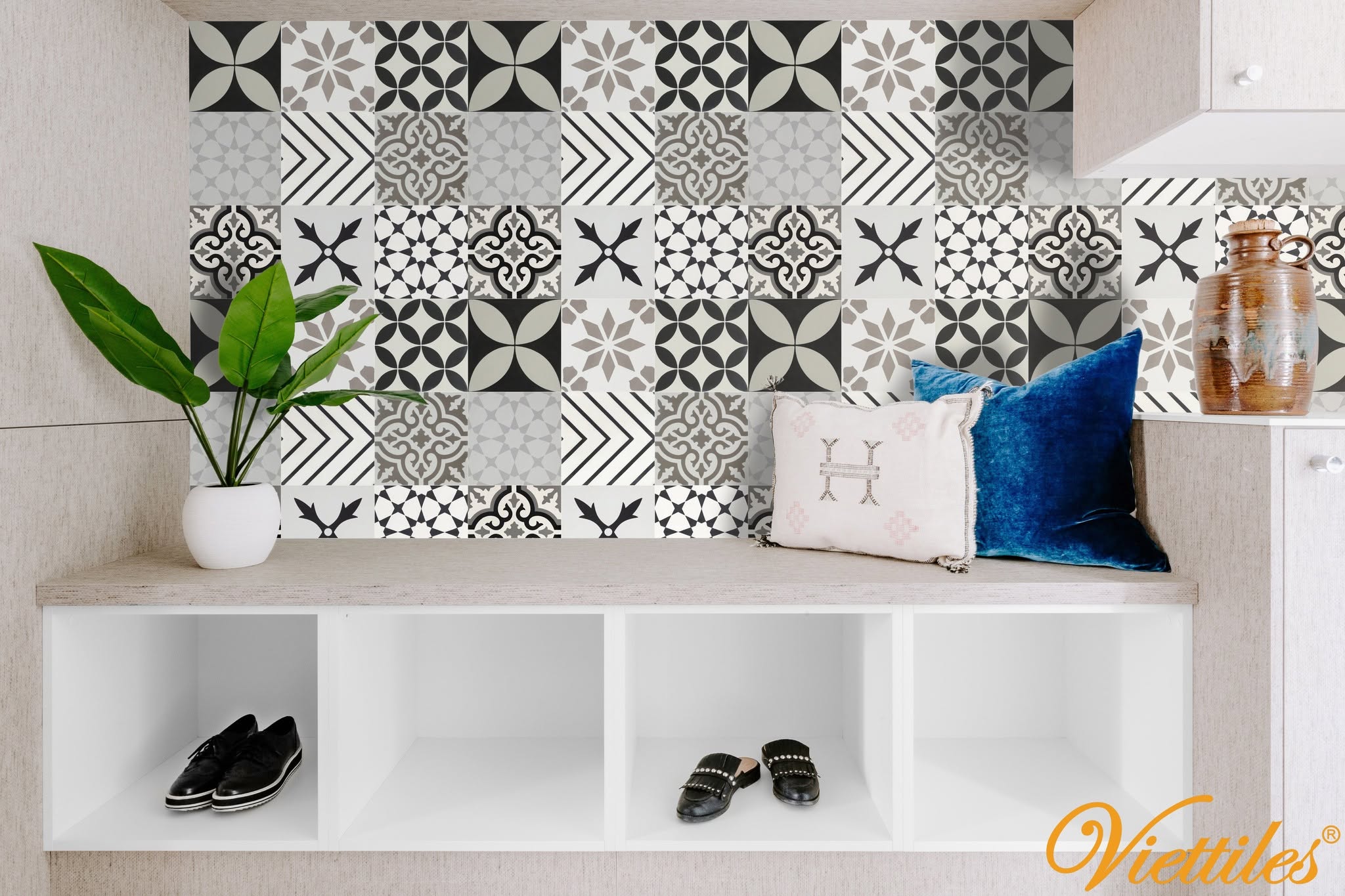 Black and White Cement Tiles for Modern-Style Projects