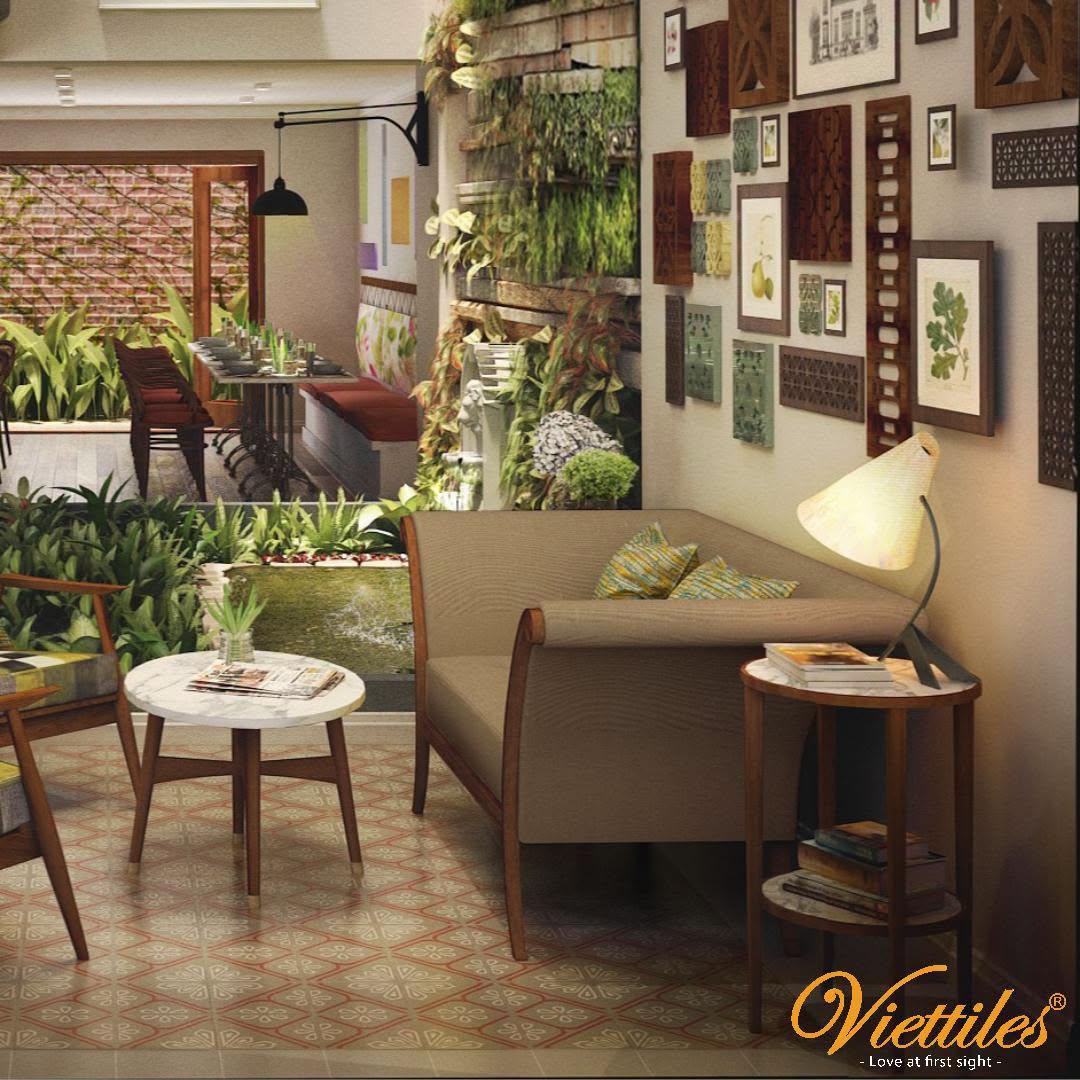 Viettiles cement tiles in coffee shop interior